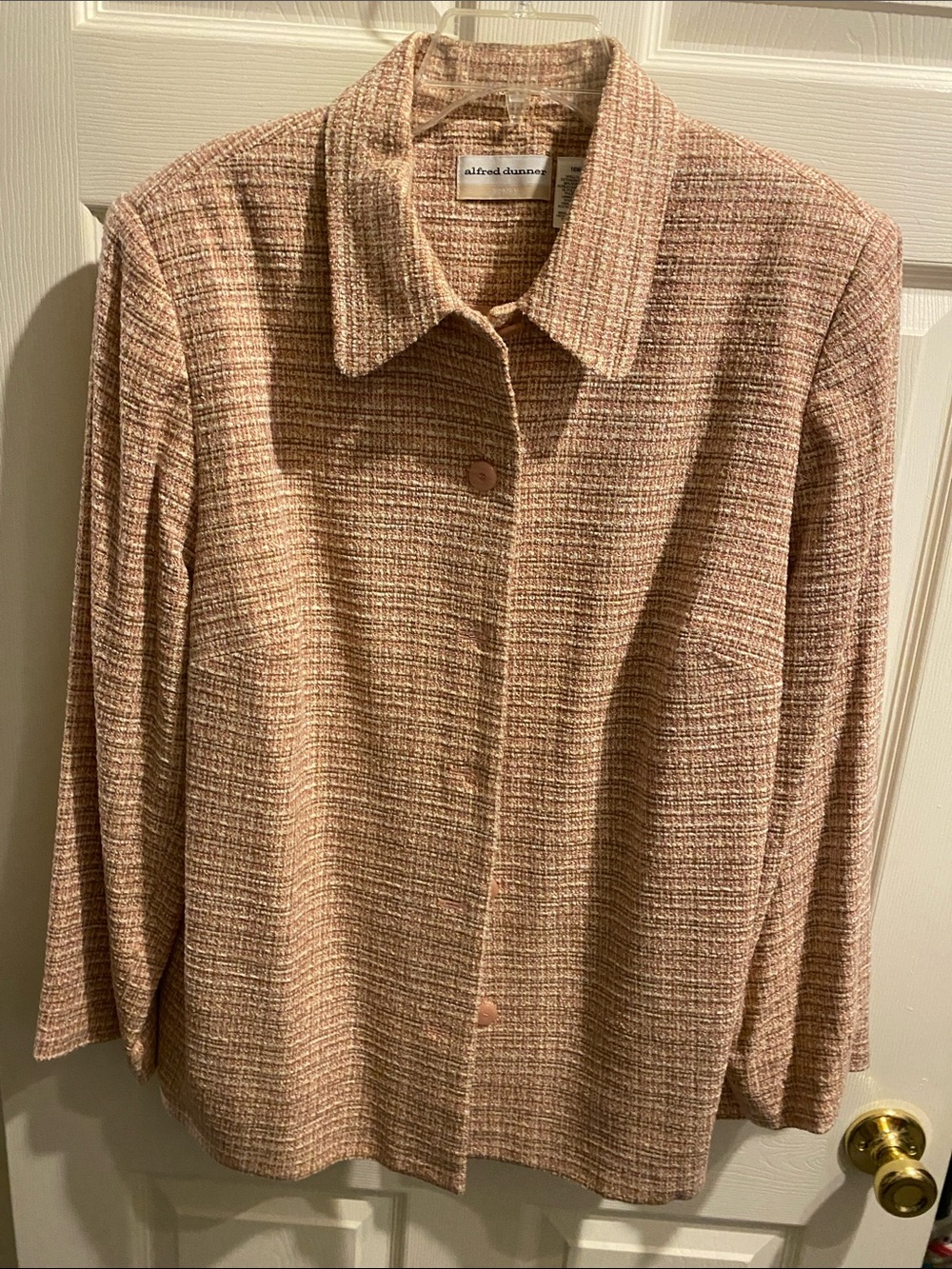 Alfred Dunner Blush Tweed Button-Down Shirt Jacket